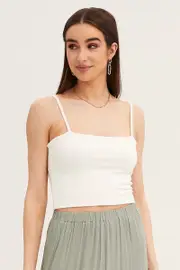 White Cotton Singlet Stretch - Size L, Women's Bandeau