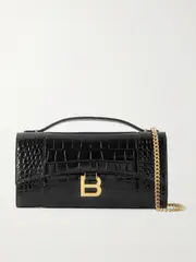 [Balenciaga] Balenciaga - Hourglass Croc-effect Patent-leather Shoulder Bag - Black - One size One size Black