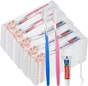 FoldTier 200 Sets Bulk Disposable Toothbrushes Toothpaste Floss Individually Wrapped Dental Floss Pick Kit Homeless Hygiene Kit Bulk Homeless Care Package Supplies for Travel Hotel (Light Blue Pink)