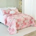 Cmfshape Garden Floral Quilt Bedspread Twin Size,1 Piece Patchwork Pink Quilt...