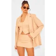 Taupe Woven Pinstripe Oversized Dad Blazer, Taupe