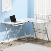 1x Artiss Computer Desk L-Shape Keyboard Tray Shelf White