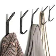 Stylish Coat Hooks For Wall Mount Set of 5 - Decorative and Sturdy Metal Black