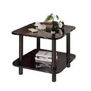 SOGA 60cm Black Stone-Patterned Table – Modern Round Design with Black Metal Legs