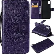 Ttianfa Case for Apple iPhone Xs Plus Wallet Flip case with 2& Tempered Glass Screen Protector[2 Card Slot][Magnetic][Stand] Sunflower Embossed Strap PU Leather 360° Shockproof Flip Folio,Black