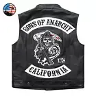 Men's Black Charlie Hunnam Sons of Anarchy SOA Jax Teller Biker Leather Vest