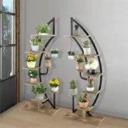 Costway6-Tier Metal Curved Half Moon Shape Plant Stand Rack with Top Hook-2 pieces