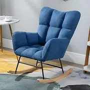 Nursery Rocking Chair Upholstered Glider Rocker Rocking Accent Chair Padded Seat with High Backrest Armchair Comfy Side Chair for Living Room Bedroom Offices (Color : Blue-1)