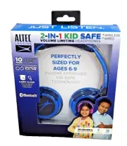 Altec Lansing Kid Safe 2-in-1 Bluetooth Wireless Headphones, Knight Blue