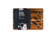 Clevinger 4 Piece Acacia Wood & Slate Cheese Board With Knife Set