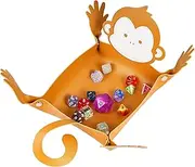 Cusdie Brown Monkey Animal Dice Tray Folding Leather Dice Holder for DND Dice Game Table Games