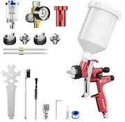 SPFAST SP-V1 HVLP Spray Gun Kit with 1.3/1.5/1.8mm Nozzles & Air Regulator Car Paint Gun, Automotive Paint Gun for Cars, Furniture, Base & Top Coating, Low Overspray