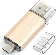 256GB USB 3.0 Type C Flash Drive Dual Port, BorlterClamp USB C OTG Memory Stick for Android Smartphones Samsung Galaxy S10/S9/S8/Note 9, LG, Google Pixel, PC (Gold)
