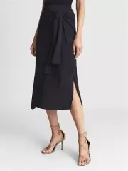 REISS Alison Tie Waist Midi Pencil Skirt in Navy UK Size 8