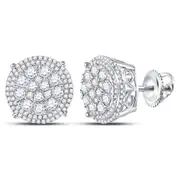 14k White Gold Round Diamond Cluster Stud Earrings 1-1/4 Cttw