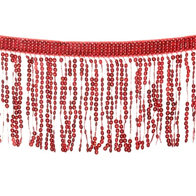 10 Yards Sequins Fringe Trim 6.3 Inch Wide Tassel Sewing Trim for Sewing, Red