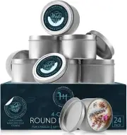 Hearth & Harbor Tin Candle Jars - DIY Containers with Lids - Bulk Tins (24)