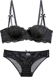 [Generic] Bra Set Women Lace Push Up Seamless Bra Lingerie Set Daily Underwear Bra and Panty Set