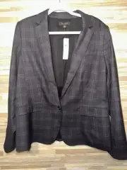 Ann Taylor Loft Size 14T Plaid 2 Slits 2 Flap Blazer Jacket Navy/ Dark Women #G