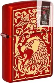 Zippo 01960 Eagle Design Engraved Metallic Red Lighter + FLINT PACK