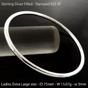 Bangle Real 925 Sterling Silver Filled Solid Cuff Ladies X Large S 75mm Bracelet