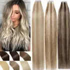 PU Tape In Remy Indian Human Hair Extensions Skin Weft Full Head Straight USPS