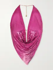 [ROSANTICA] ROSANTICA - Mermaid Open-back Chainmail Halterneck Top - Pink - One size One size Pink