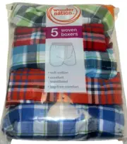 New Boys Small 6-7 Plaid Woven Boxers 5 Pack Wonder Nation Cotton/Poly
