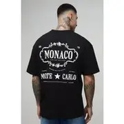 Mens Black Tall Oversized Monte Carlo City Print T-Shirt