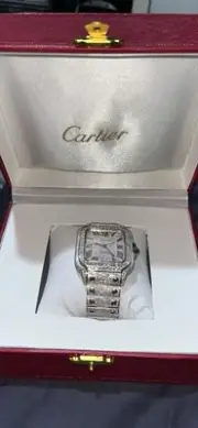 Cartier Santos 40mm Steel Watch Iced Out 12ct Diamonds
