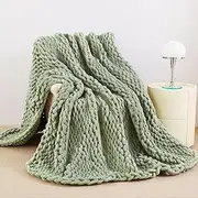 [Admitrack] Chunky Knit Blanket Throw, 100% Hand Knit Chenille Throw Blanket for Sofa & Home Decor, Soft and Cozy Knitted Throw Blankets (Sage Green，51"x63")