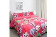 Ramesses Printed Sherpa Flannel Fleece Reversible Blanket Set Pink Heart
