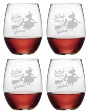Susquehanna Set of 4 Witch Way to Salem Stemless Wine Glasses