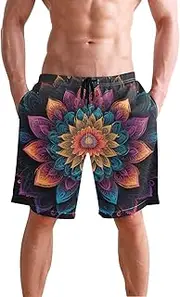 [XYMZR] Men's Swim Trunks Mandala Colorful Dark Quick-Dry Bathing Suit Swimming Board Shorts S