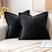 Corduroy Pillow Covers with Splicing Set of 2 Super Soft Couch Pillow Covers ...