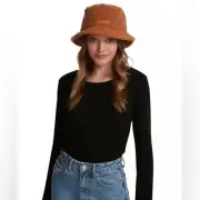 Steve Madden Sherpa Bucket Hat with Satin Lining and Embroidered Logo - O/S