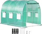 VEVOR Walk-in Tunnel Greenhouse, 3x2.1x2.1 m, Portable Plant Hot House with Galvanised Steel Frame, 1 Top Bar, Diagonal Poles, Zipper Door and 6 Roll-Up Windows