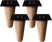 4 Pieces Solid Wood Replacement Straight Cone Furniture Feet Wood Color Wood Table Legs Furniture Legs for Sofa Bed Cabinet Chair Couch Feet Wood Furniture Legs(20cm)