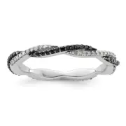 Sterling Silver Stackable Black & White Diamond Ring Size 10 for Women 2.48gm