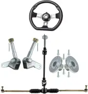 Go Kart Steering Wheel Gear Rack Shaft Tie Rod Kit 5" Tyres Stud Hub Mini bike
