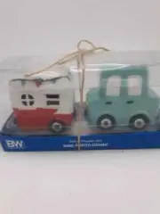 Car & RV Ceramic Salt and Pepper Shaker Set Camper Trailer Red White & Blue