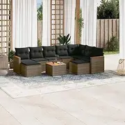 10 Piece Grey Rattan Garden Patio Furniture Set for Outdoor Conversation, Chairs and Table - Wicker Balcony Set