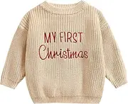 [HodJIU] Baby Boys Girls Christmas Jumper Long Sleeved Knitted Sweater Pullover Newborn My First Christmas Outfits Winter Knitwear Xmas Top