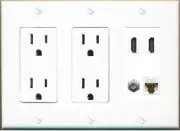 1 Port CAT6 COAX 2 HD Wall Plate-2 Outlet White