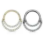 Surgical Steel 16g Double Layered Hinged Ring CZ Clicker Nose Septum Piercing