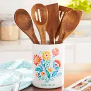NEW! The Pioneer Woman MAZIE 6-Piece Melamine Utensil Crock W/Wood Tools NWT