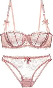 [Generic] Women's Lace Unlined Balconette Bra and Panty Set