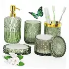 Green Bathroom Accessories Set, 5 Pcs Clear Glass Bathroom Accessories green