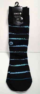 STANCE Dwayne Wade MENS CREW SOCKS Black & Aqua Stripes Size Large NWT