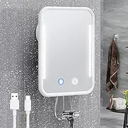 Gospire Heated Shaving Mirror for Shower Fogless with Light, Rechargeable Battery and Adjustable Brightness, Suction Cup and Razor Holder, Removable & NO-Drilling, Waterproof for Bathroom (White)